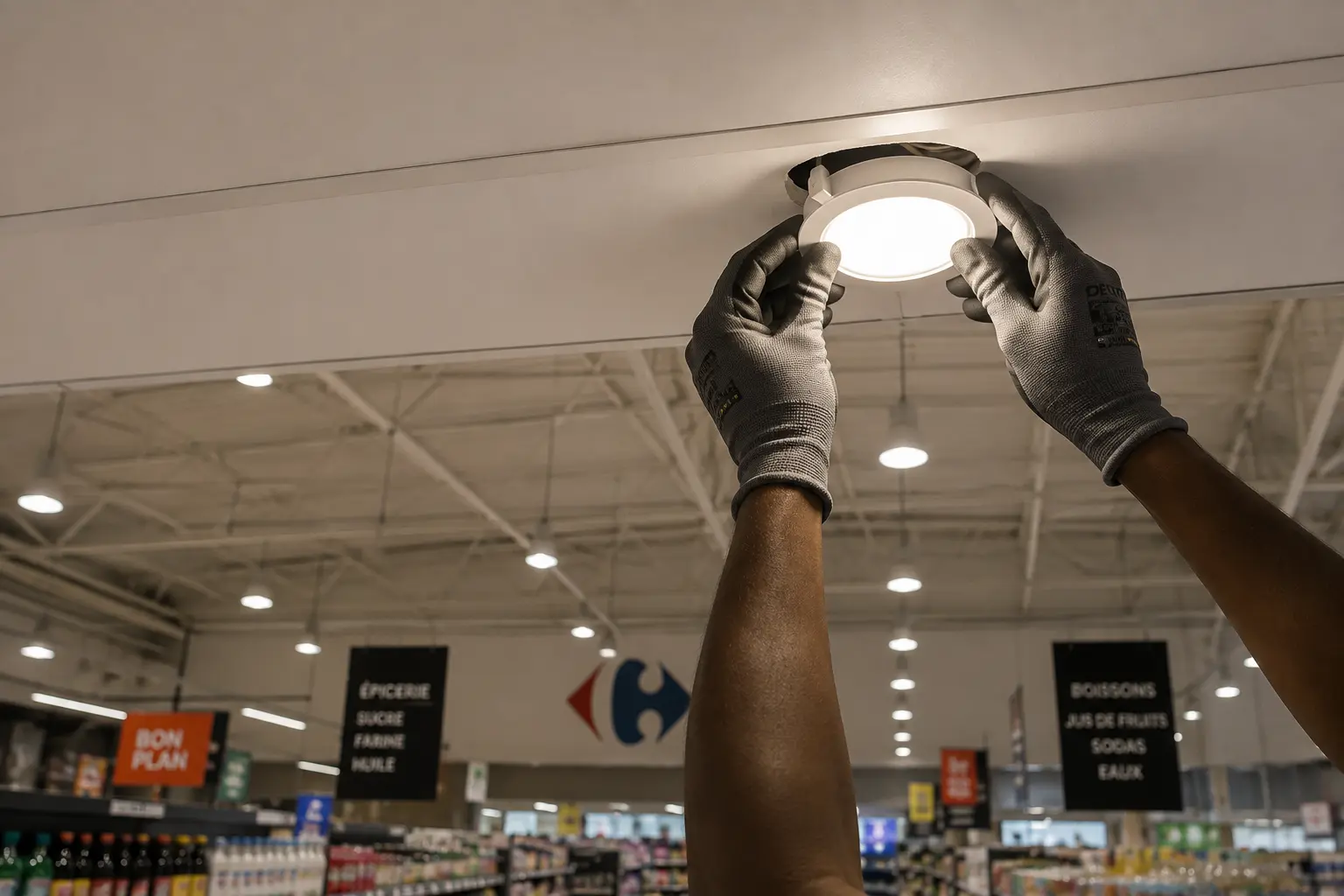 Remplacement d'un spot LED encastré en grande surface