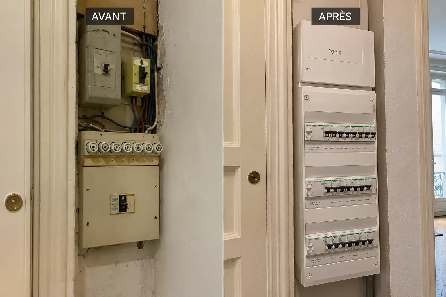 Tableau électrique avant et après mise aux normes